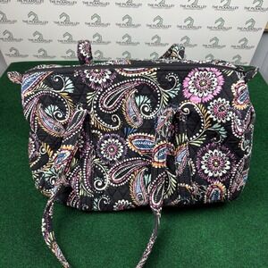 Vera Bradley Black Paisley Quilted Satchel Handbag Lightweight Travel‎ Bag